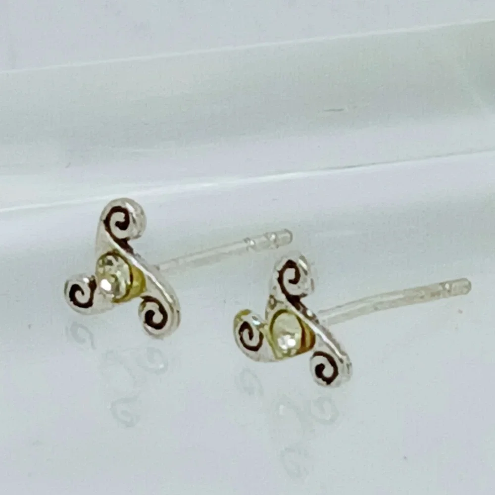 Sterling Silver 925 Celtic Triskelion Stud Earrings Crystal Triple‎ Spiral